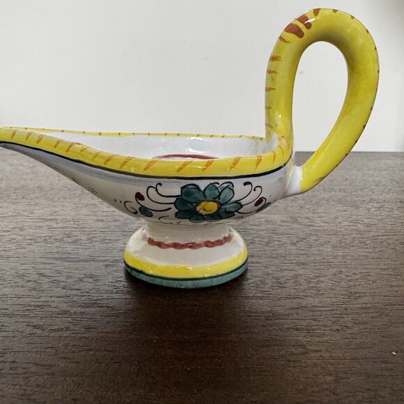 Vintage Italian Candle Holder Floral Aladdin Lamp Ceramic Hand Painted Signed - Picture 13 of 16